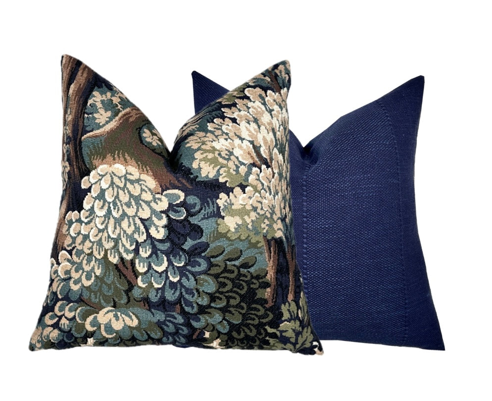 Basswood Forest Blue Tapestry Pillow Cover | Moody Blue | Designer | Botanical