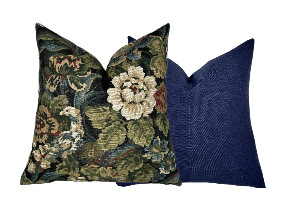 Rosalia Blue Floral Tapestry Pillow Cover | Moody Blue | Designer