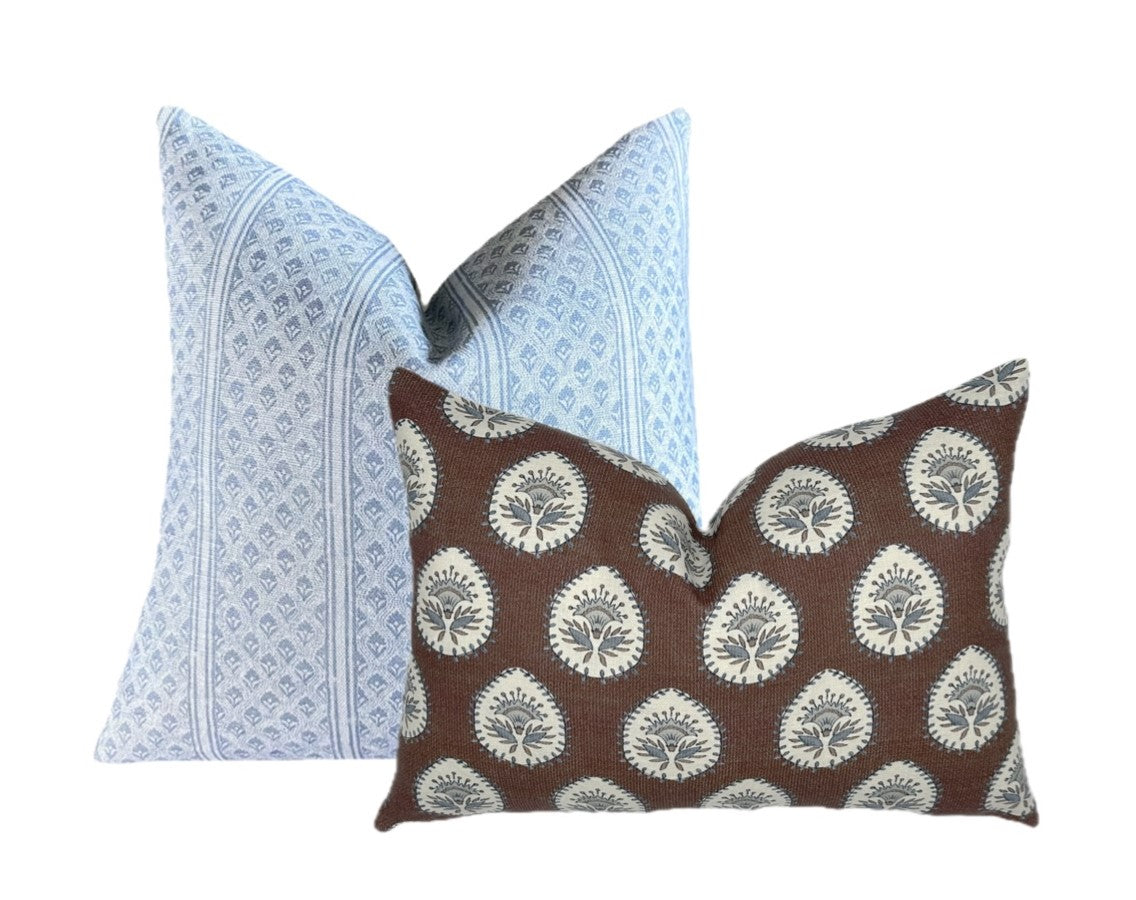 Daphne Brown Lumbar Pillow Cover | Brown and Blue | Lumbar Sizes