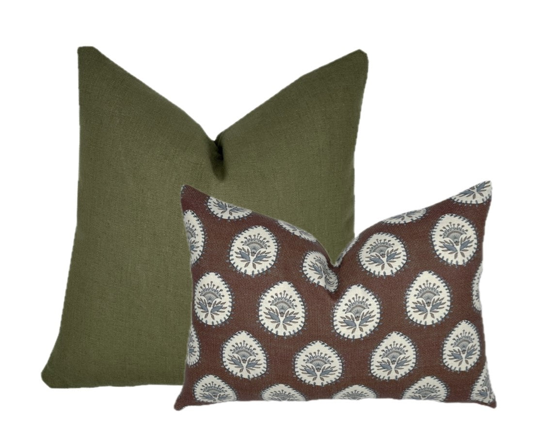 Daphne Brown Lumbar Pillow Cover | Brown and Blue | Lumbar Sizes