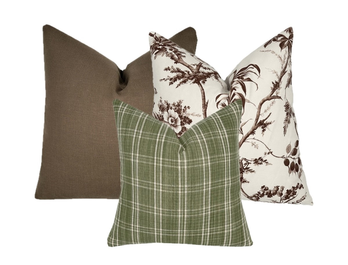 Gazebo Brown Floral Pillow Cover | Designer | Large Scale Botanical