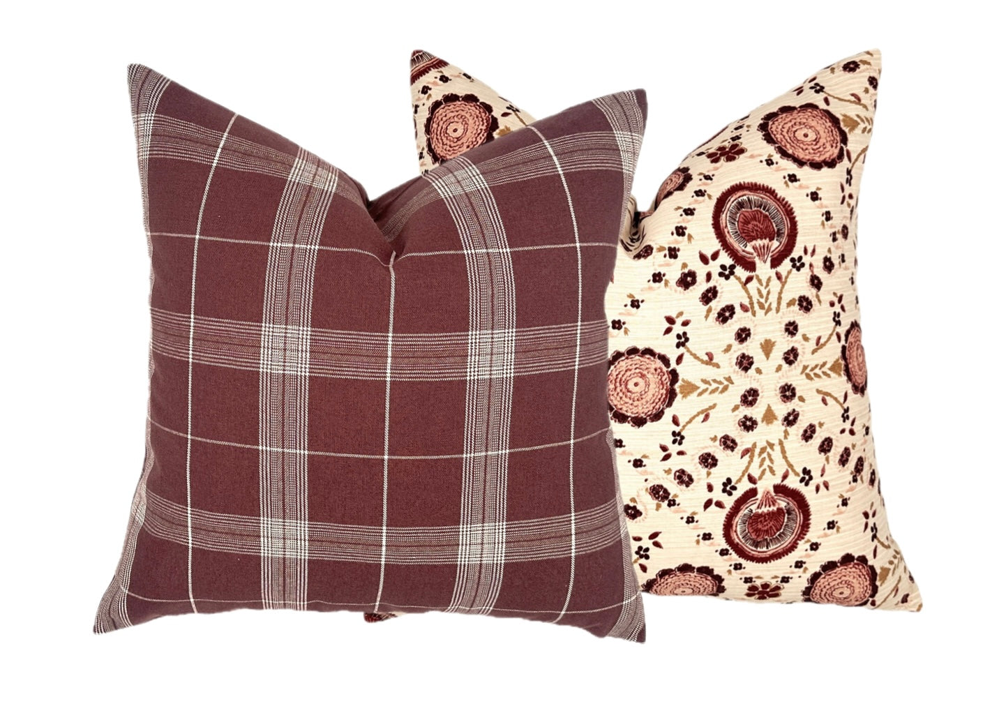 Kent Burgundy Plaid Pillow Cover | Mulberry | Maroon | Burgundy | Same Fabric Both Sides