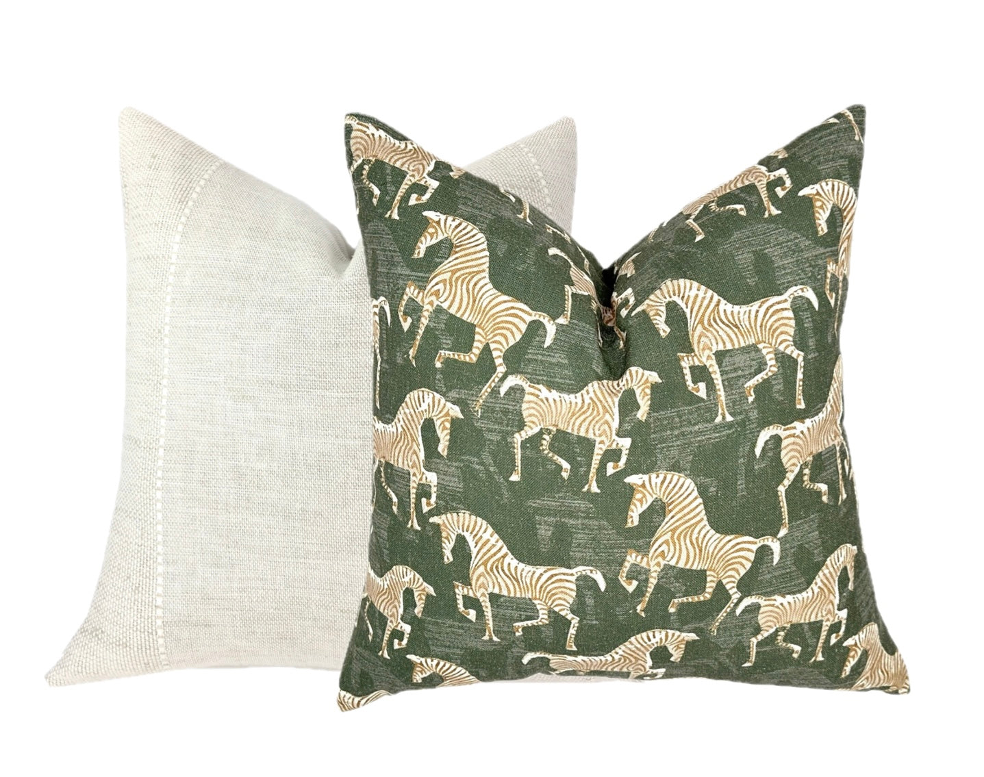 Masai Green Zebra Pillow Cover | Olive Green | Same Fabric Both Sides