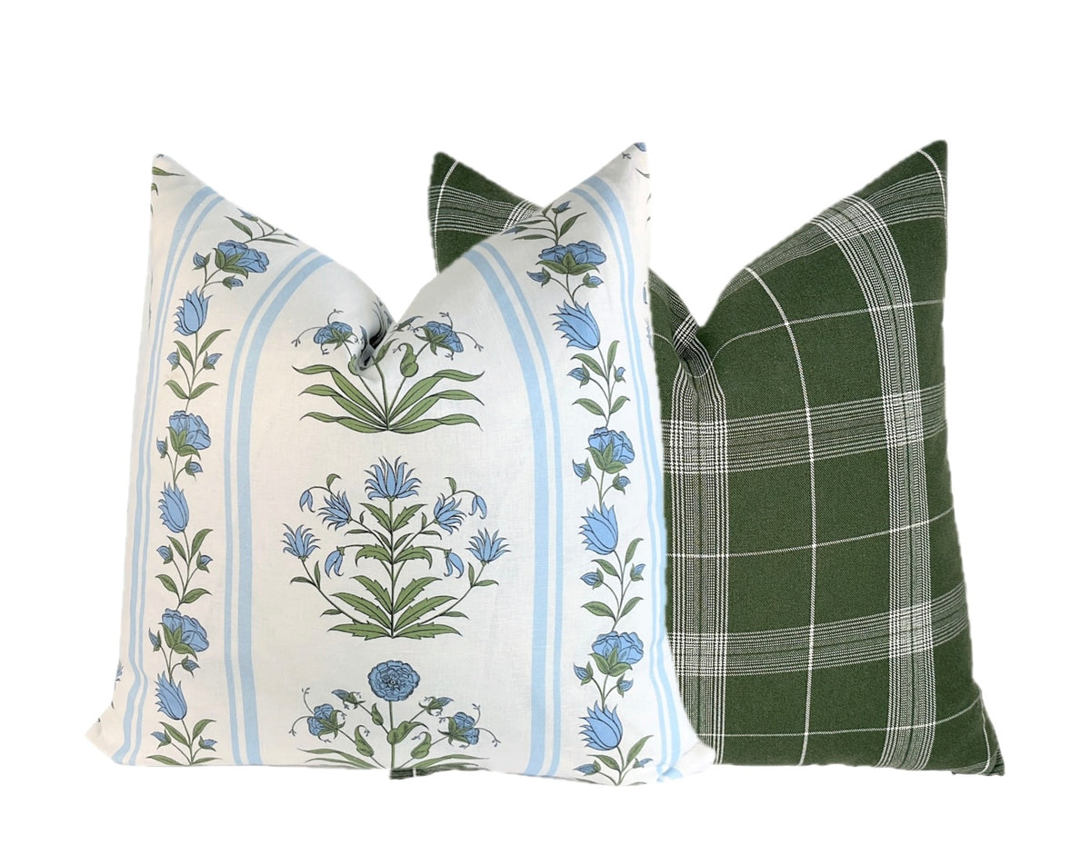 Royal Poppy Blue Floral Stripe Pillow Cover | Schumacher
