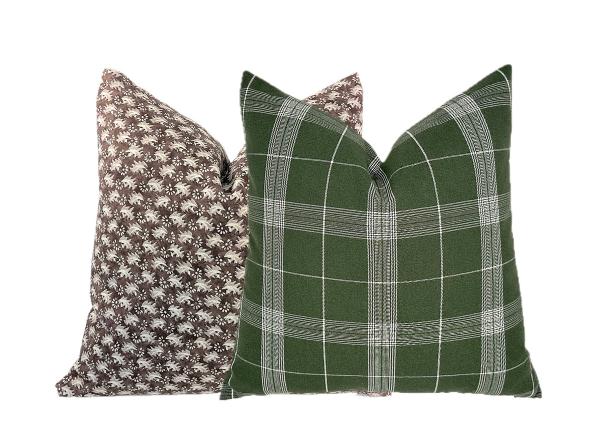 Bristol Olive Green Plaid Pillow Cover | Same Fabric Both Sides