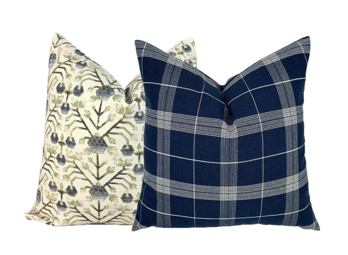Newport Indigo Plaid Pillow Cover | Dark Navy | Dark Blue | Same Fabric Both Sides