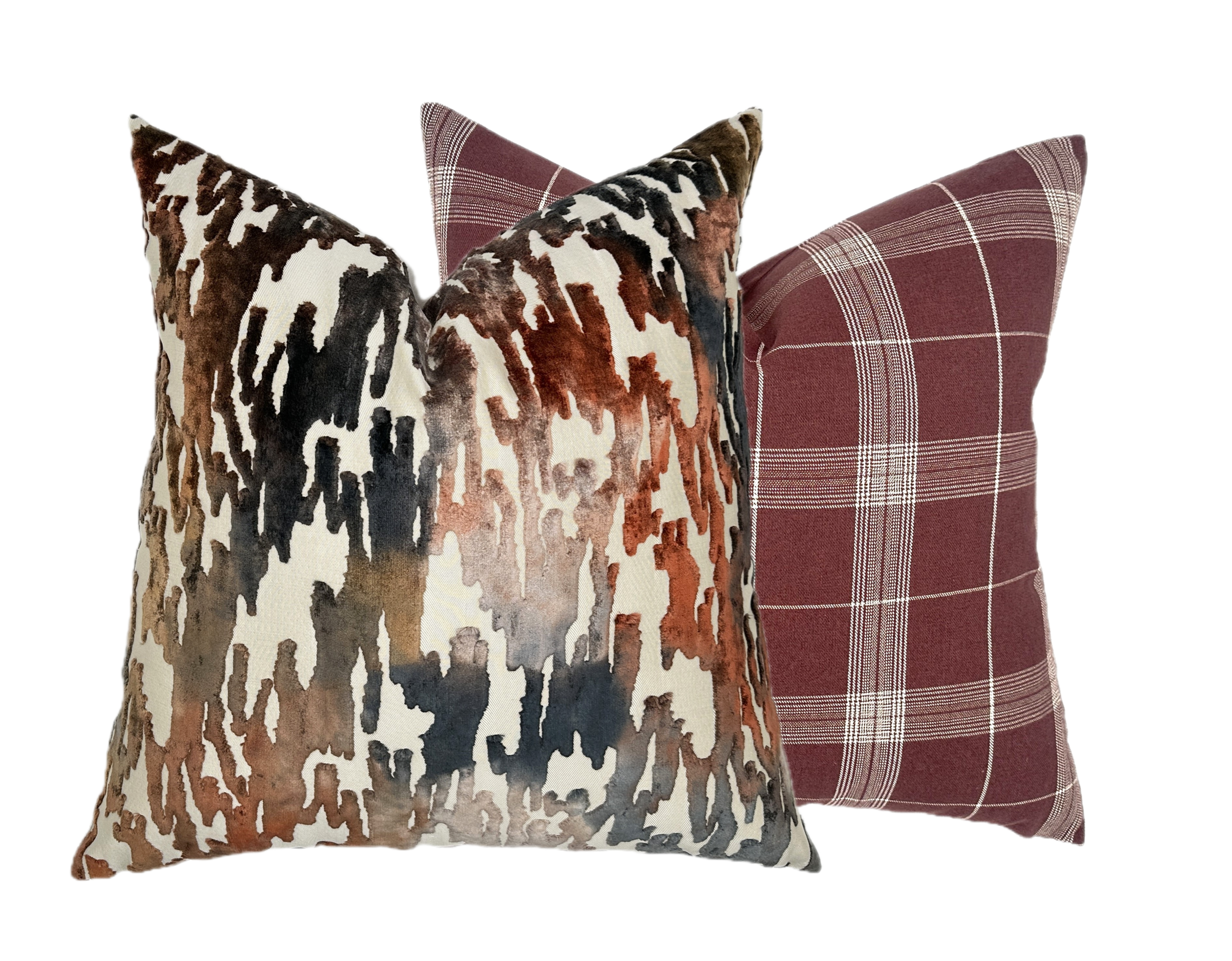 Mirage Indigo Rust Cut Velvet Pillow Cover | Designer | Warm Earth Tones | High End