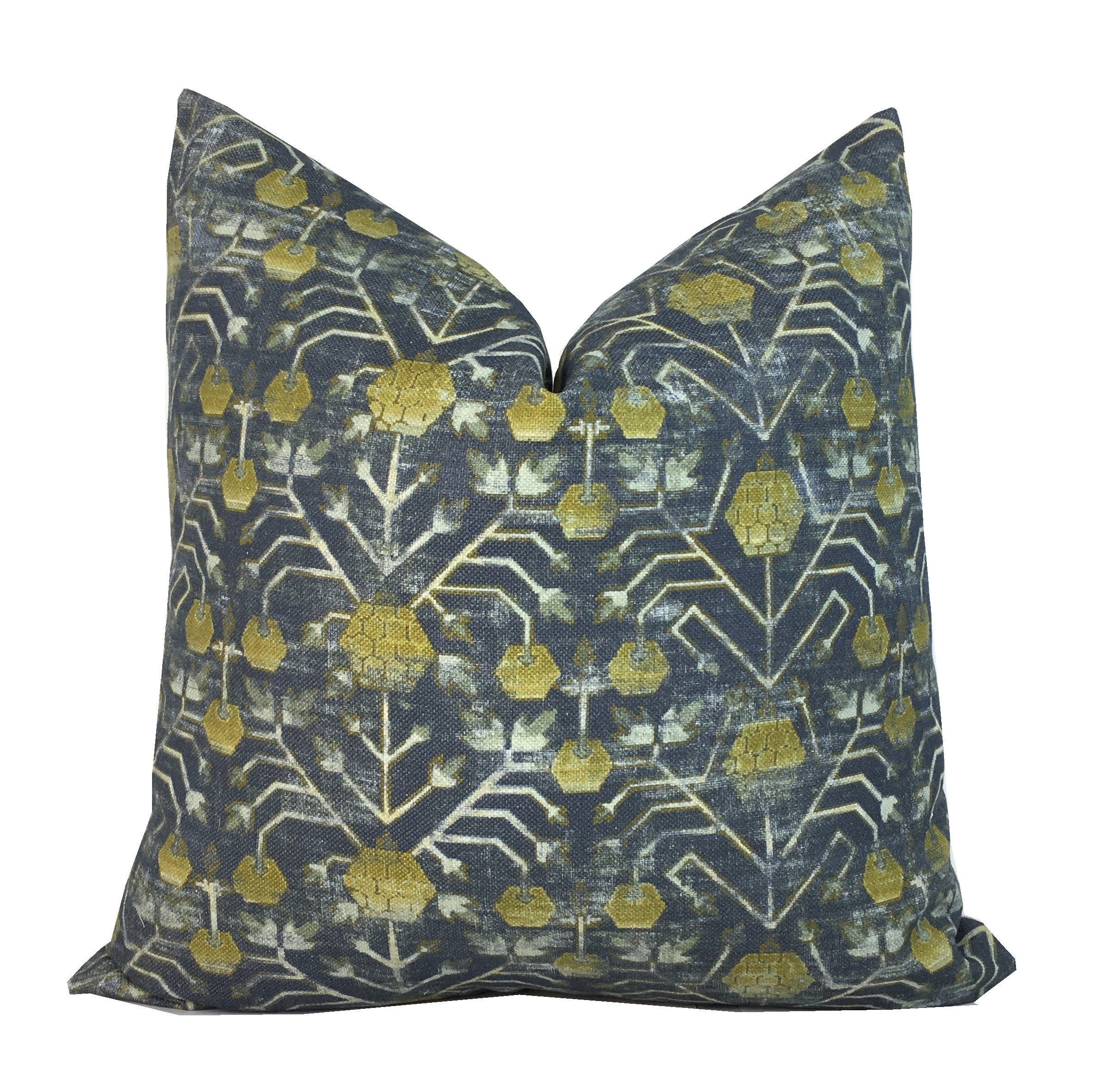 Designer Khotan Indigo Pillow Cover | Deep Indigo, Ochre, and Ivory |  Zak and Fox