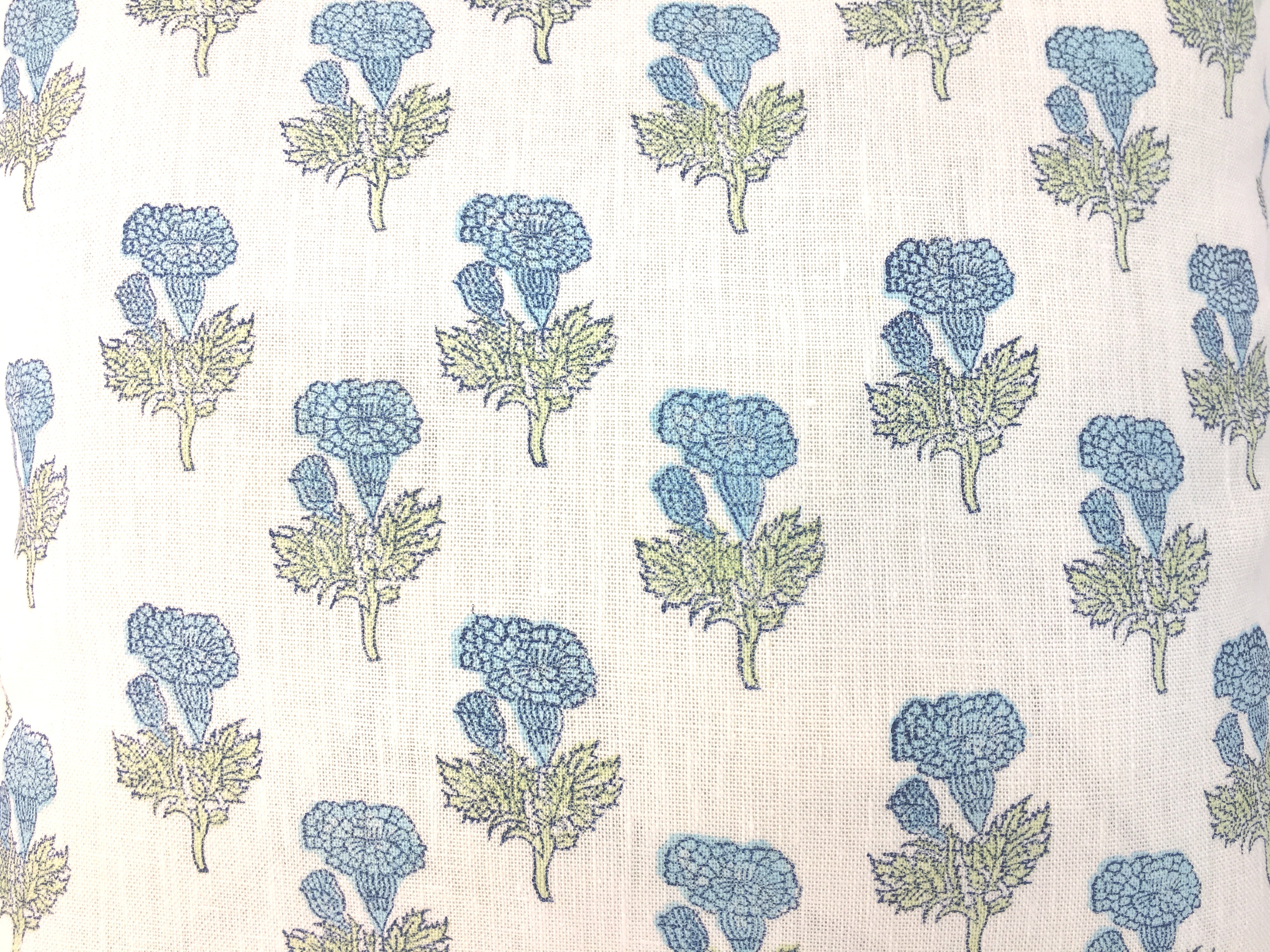 Samali Sky Blue and Green Floral Lumbar Pillow Cover | Multiple Lumbar Sizes
