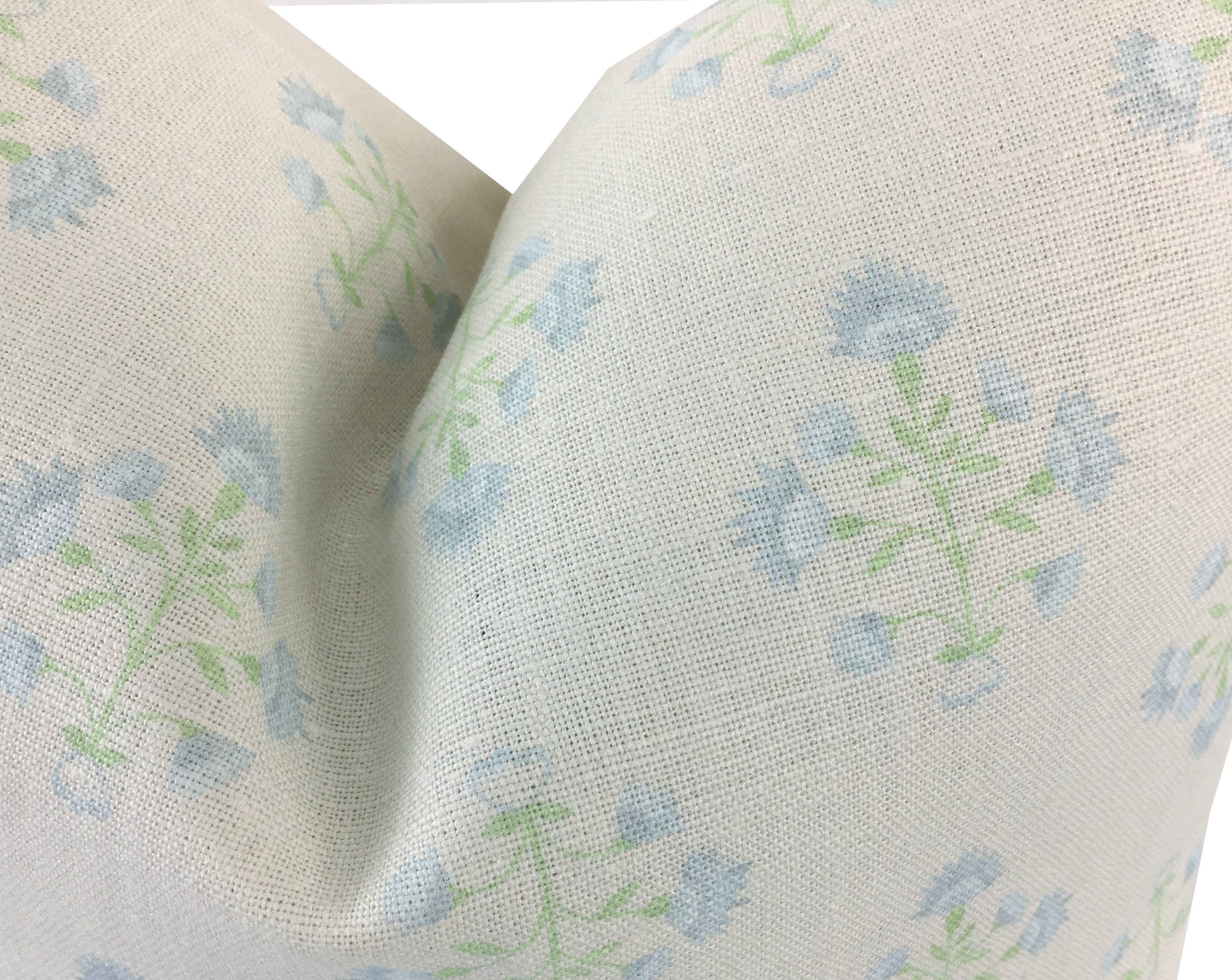 Amy Soft Blue and Green Linen Pillow Cover | Floral | Neutral