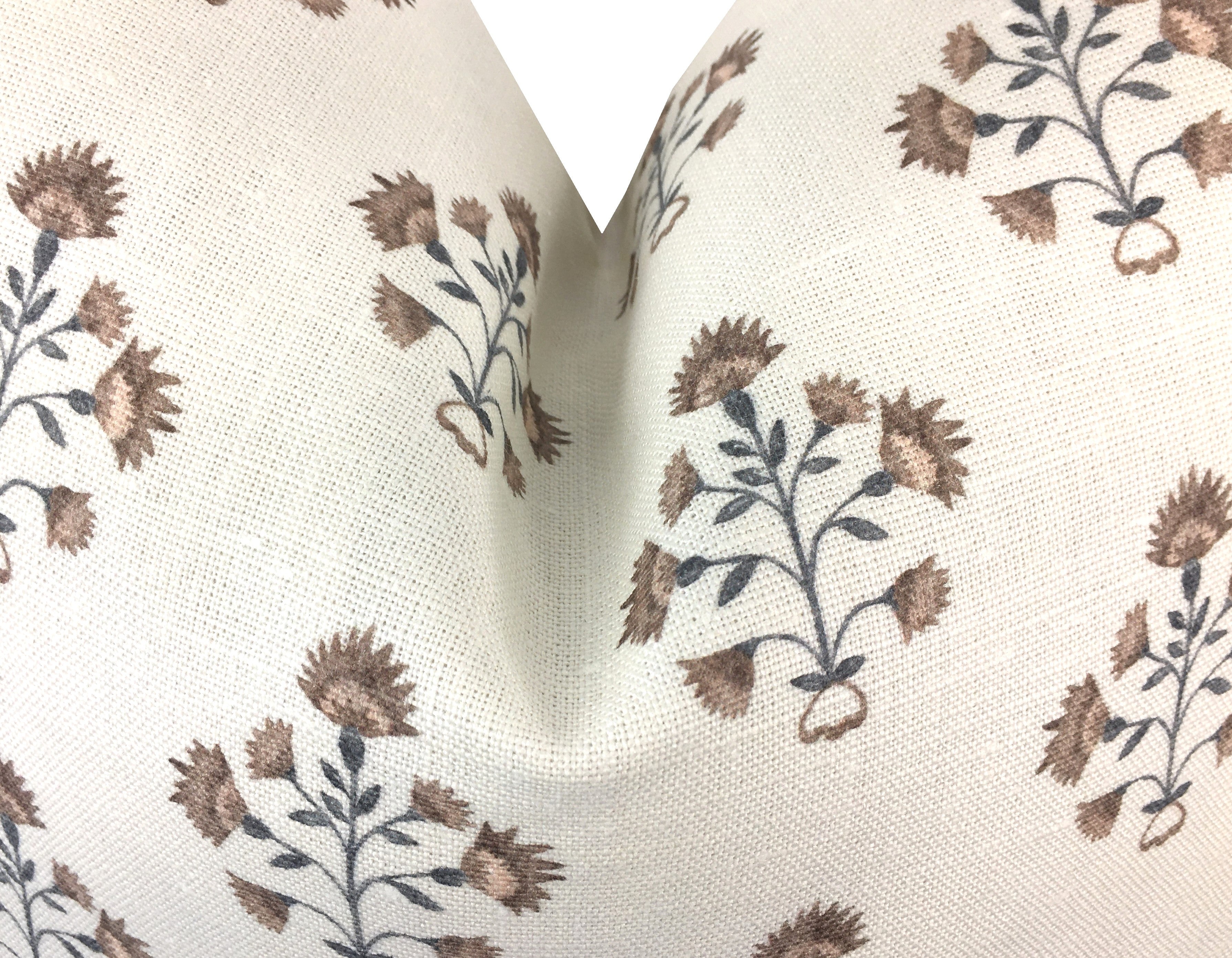 Amy Brown and Indigo Blue Linen Pillow Cover | Floral