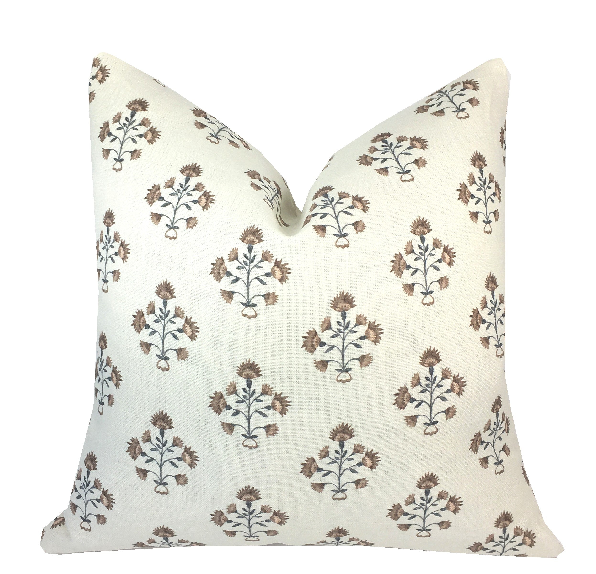 Amy Brown and Indigo Blue Linen Pillow Cover | Floral