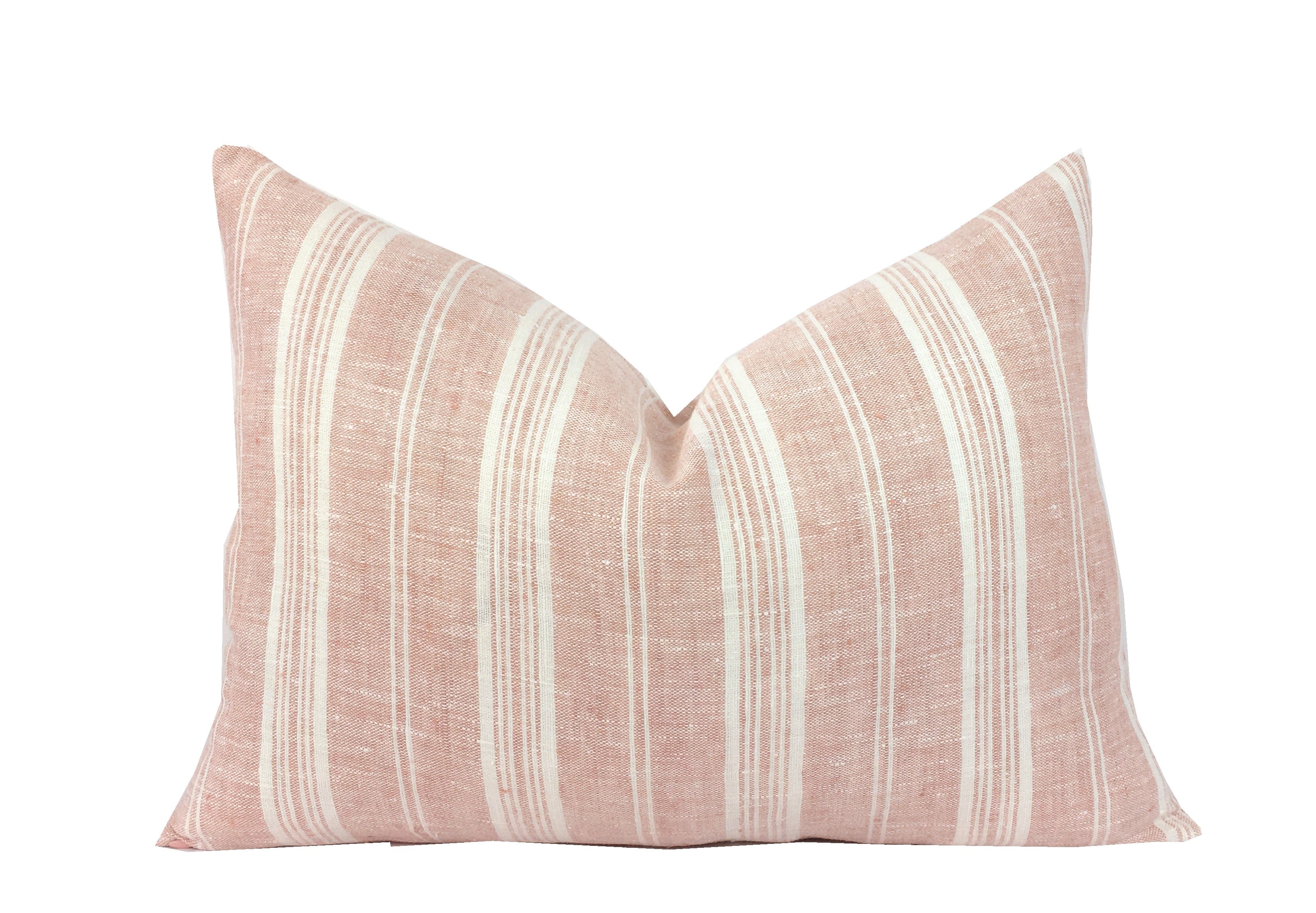 Rosy Pink Lumbar Pillow Cover | Lumbar sizes | Same Fabric Both Sides | Dusty Rose | Pink and White Stripe