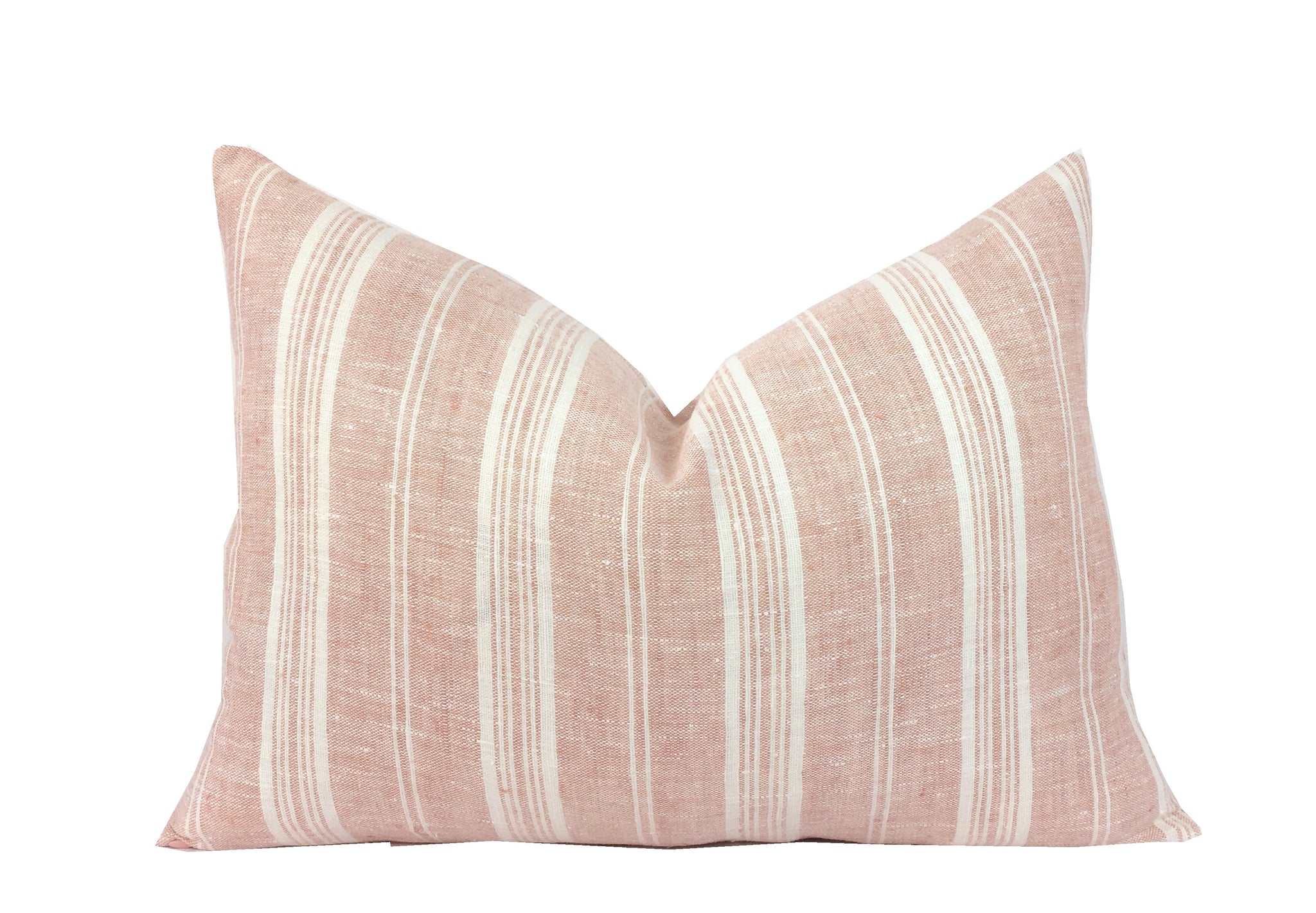 Rosy Pink Lumbar Pillow Cover Lumbar sizes Same Fabric Both Sides  Dusty Rose Pink and White Stripe