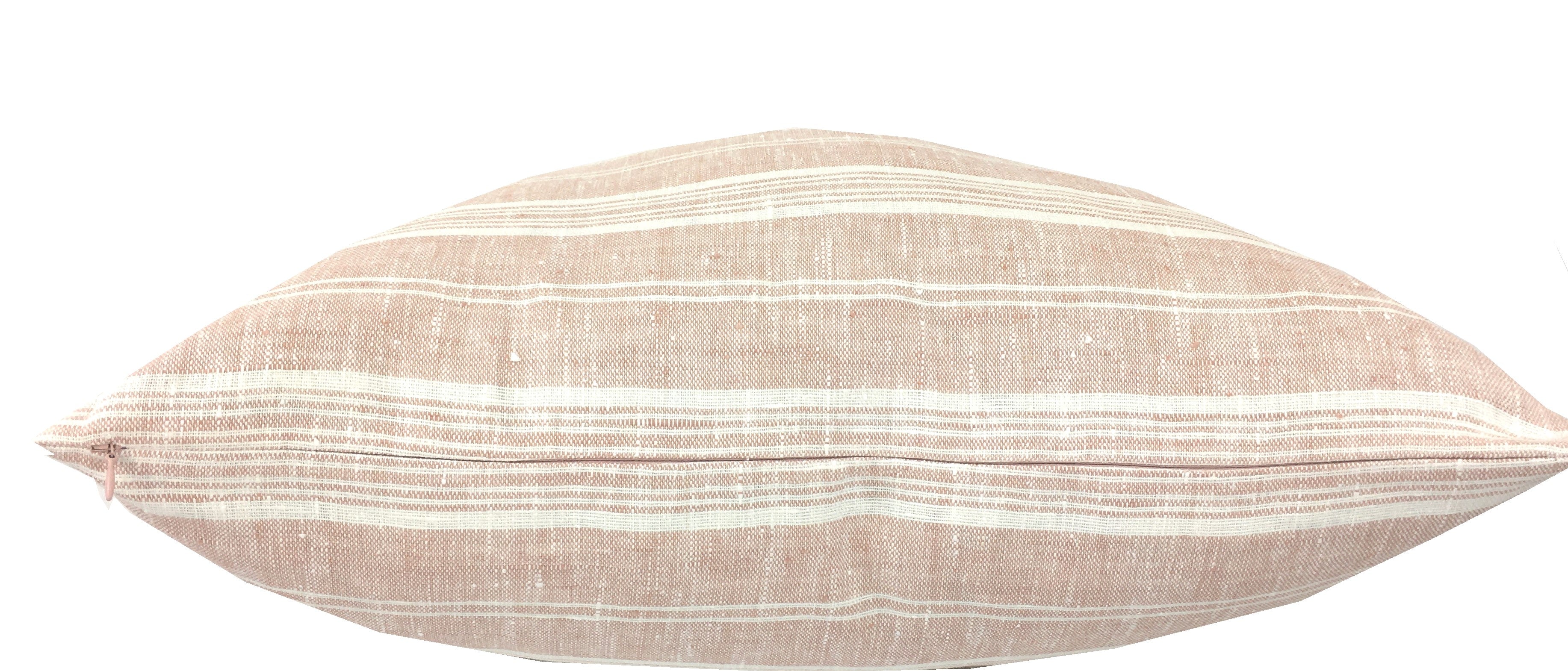 Rosy Pink Lumbar Pillow Cover | Lumbar sizes | Same Fabric Both Sides | Dusty Rose | Pink and White Stripe