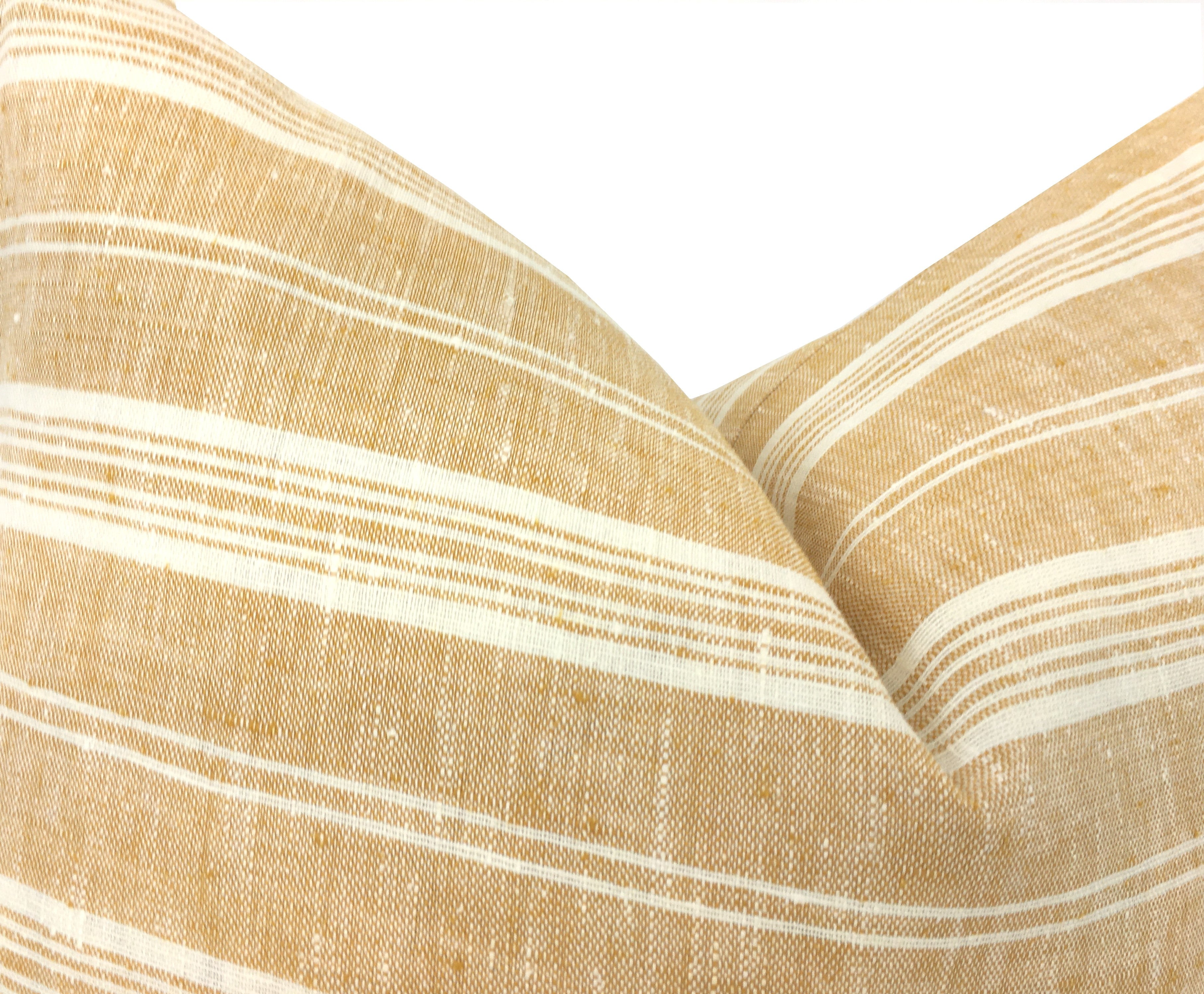 Mustard Boho Stripe Pillow Cover | Linen | Farmhouse | Vintage | Same Fabric Both Sides
