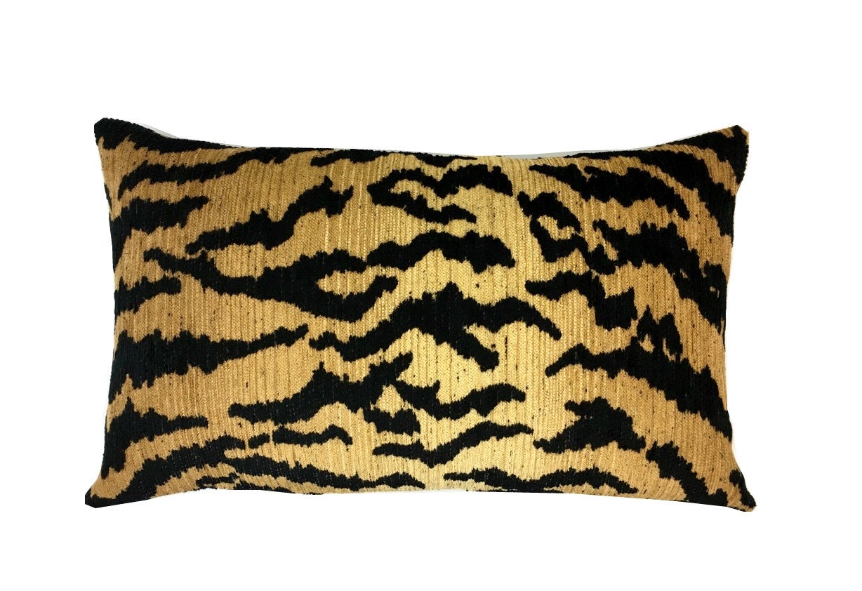 Tiger Pillow Cover | Black Tiger Stripes on Honey Gold Background | Lumbar Sizes