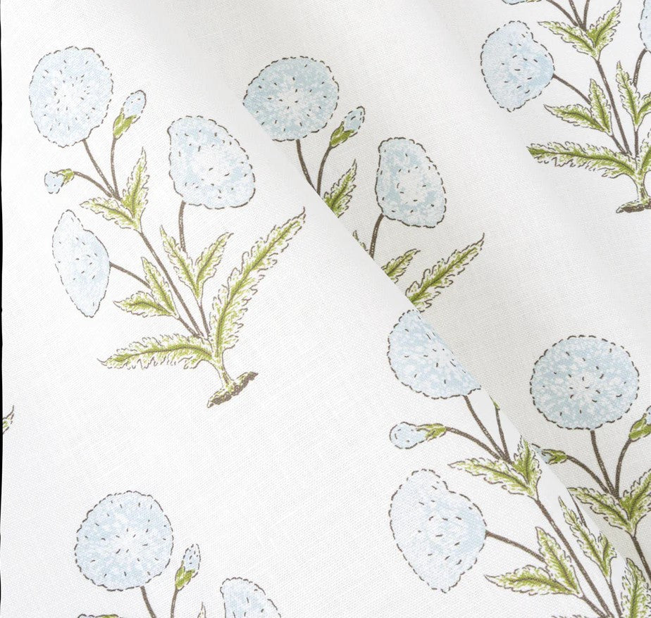 Papavero Sky Blue and Celery Green floral Pillow Cover | Designer | Block Print Style