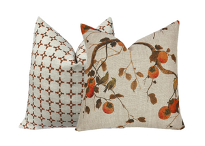 Persimmon Birds Pillow Cover | Brown & Persimmon Tones Botanical