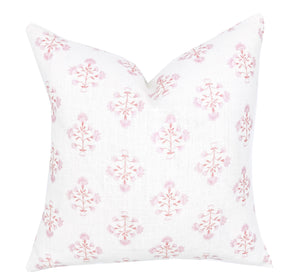 Amy Pink and Ivory Linen Pillow Cover | Floral | Neutral