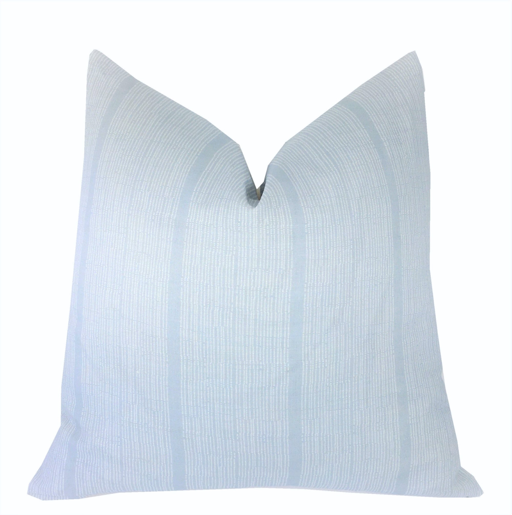 Haint Blue Stripe Pillow Cover | Sandbar Pool | Ivory Stripe pattern on Blue Linen