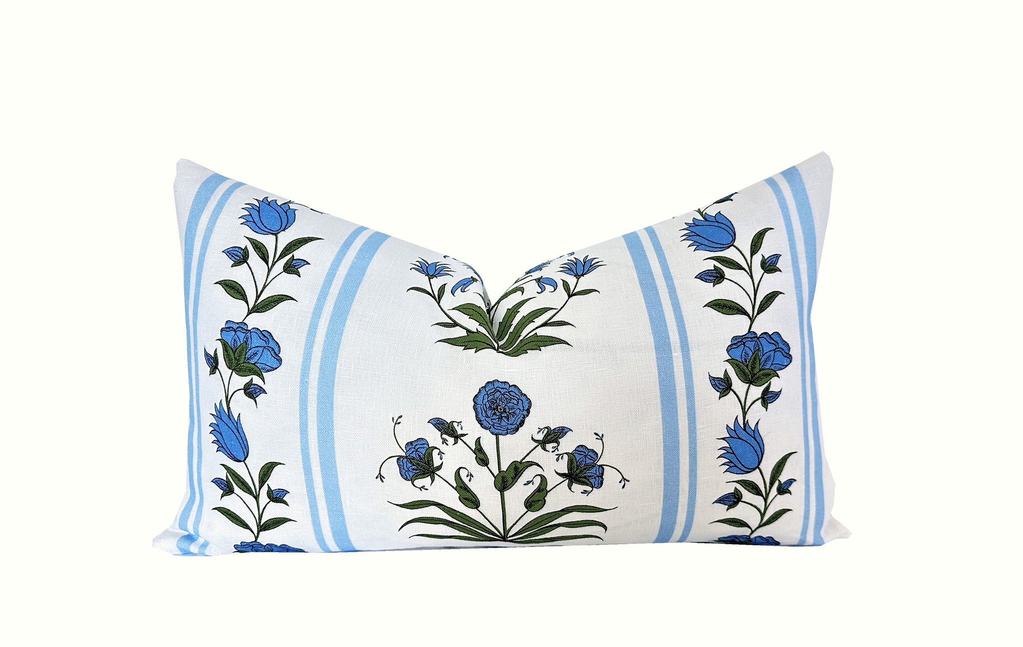Royal Poppy Blue Floral Stripe Pillow Cover | Schumacher