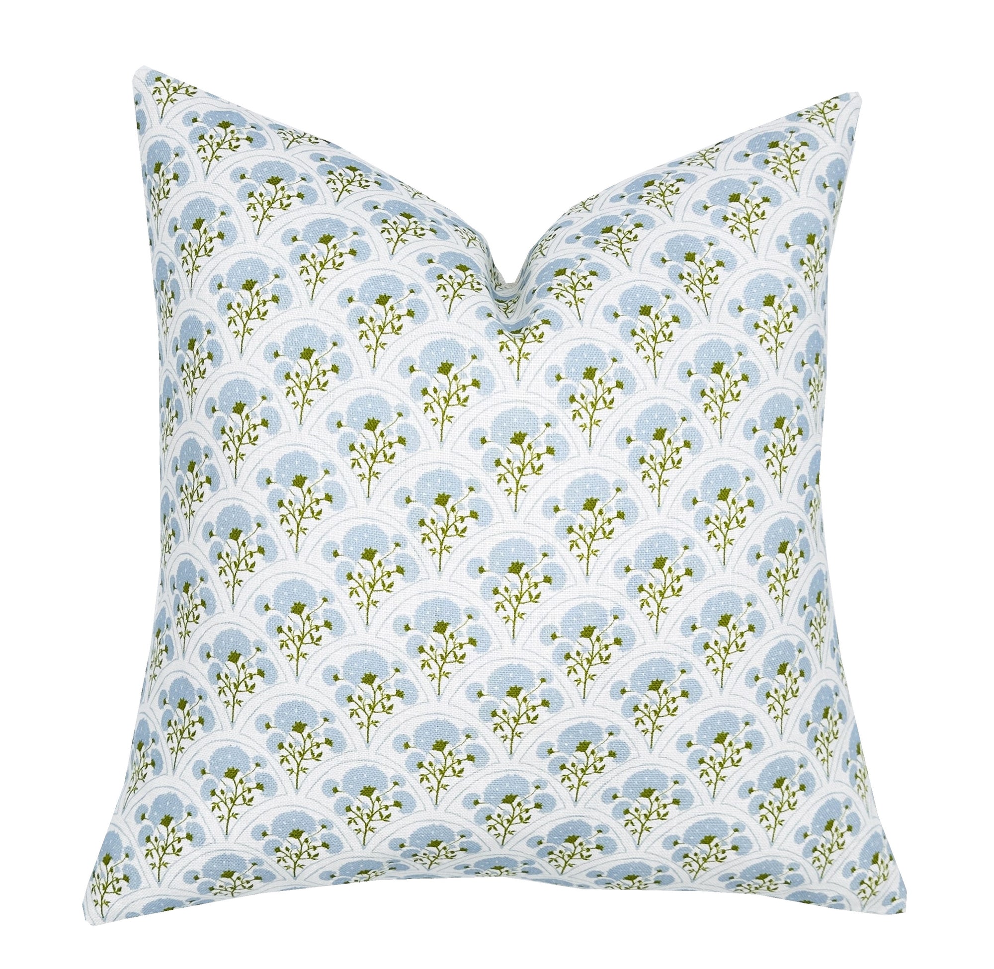 Designer Marigold Sky Pillow Cover | High End | Soft Blue and Green Floral