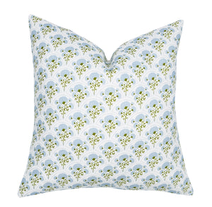 Designer Marigold Sky Pillow Cover | High End | Soft Blue and Green Floral