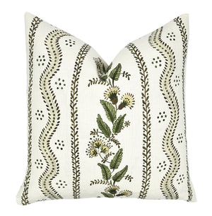 Jenna Stripe Linen Pillow Cover | Green and Brown on Cream | Large Scale