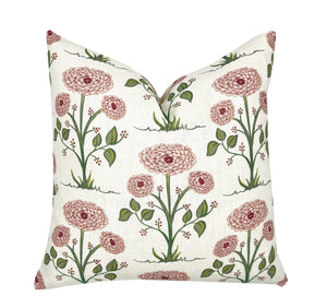Mums The Word Dusty Rose Pink and Green Linen Pillow Cover