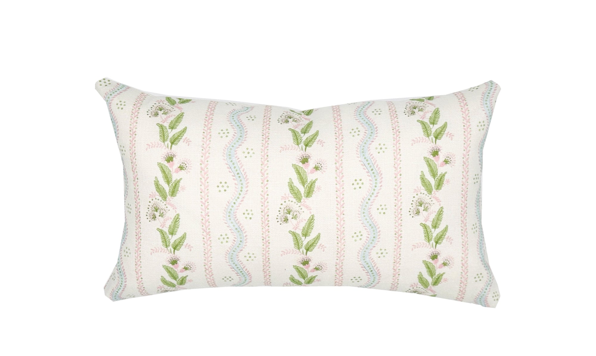 Emma Stripe Pink Blue Green Linen Pillow Cover | Soft Pink, Blue and Green on Off White Belgian Linen
