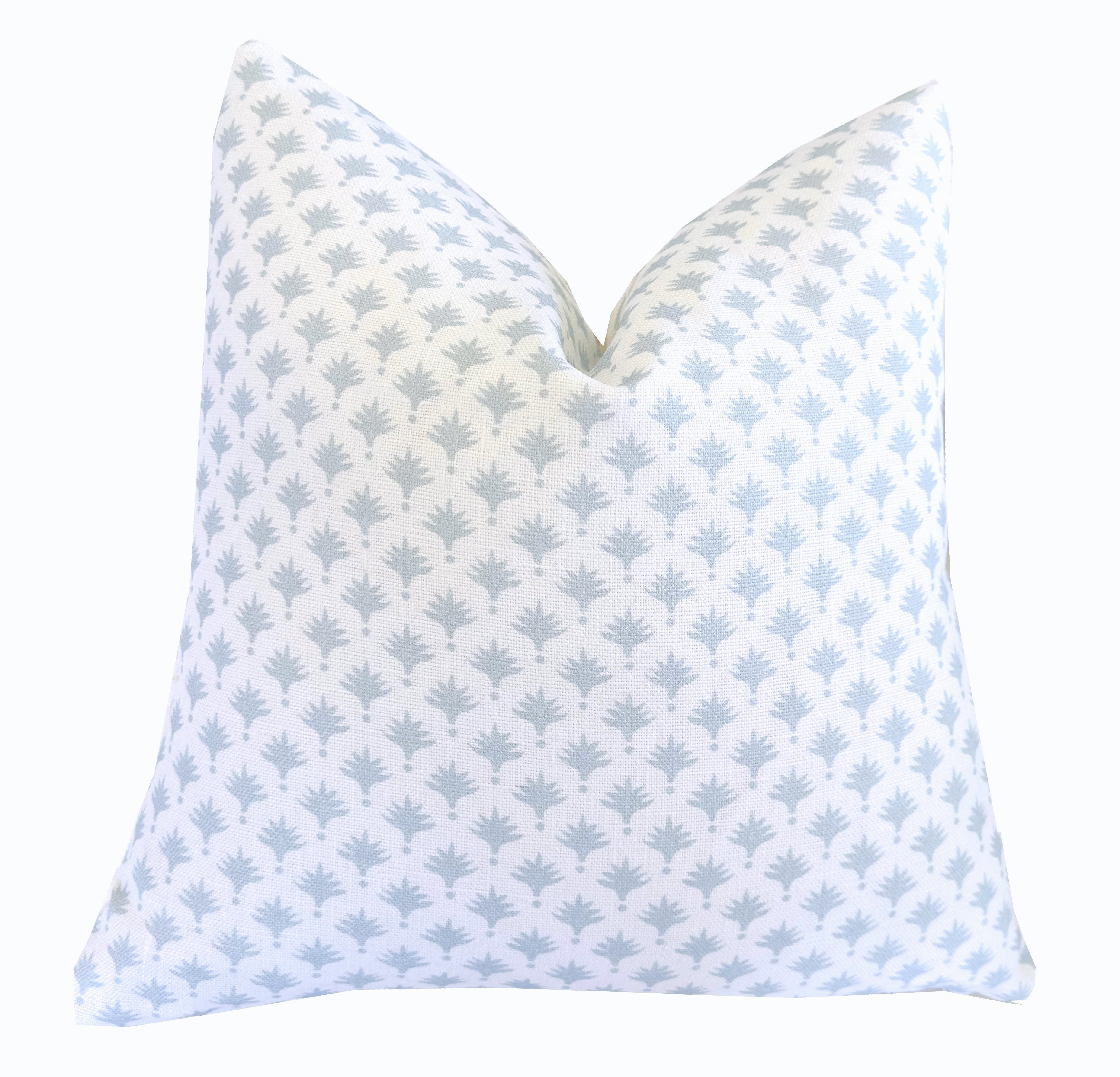 Soft Blue Palm Trees on White Linen Pillow Cover | Light Blue