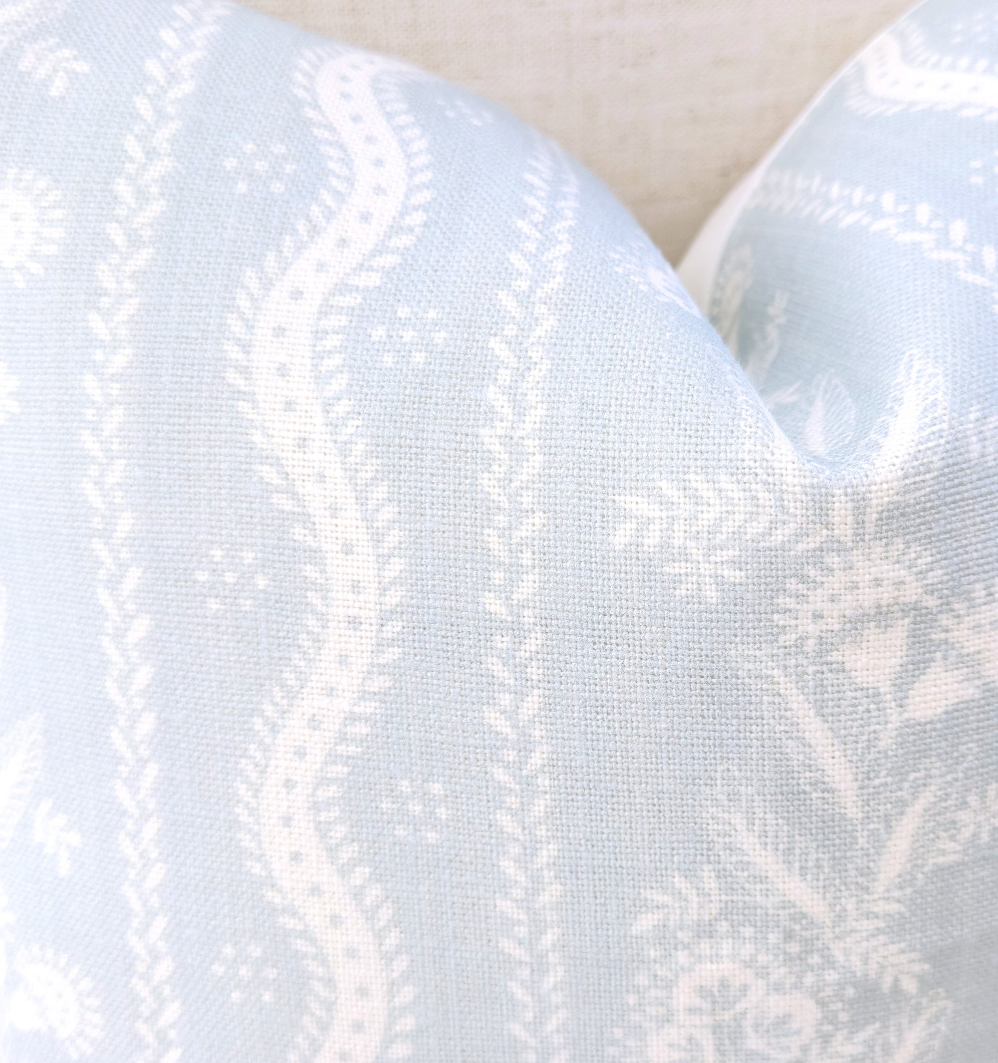 Wendy Soft Blue Floral Stripe Linen Pillow Cover | Designer | High End | Blue and Ivory