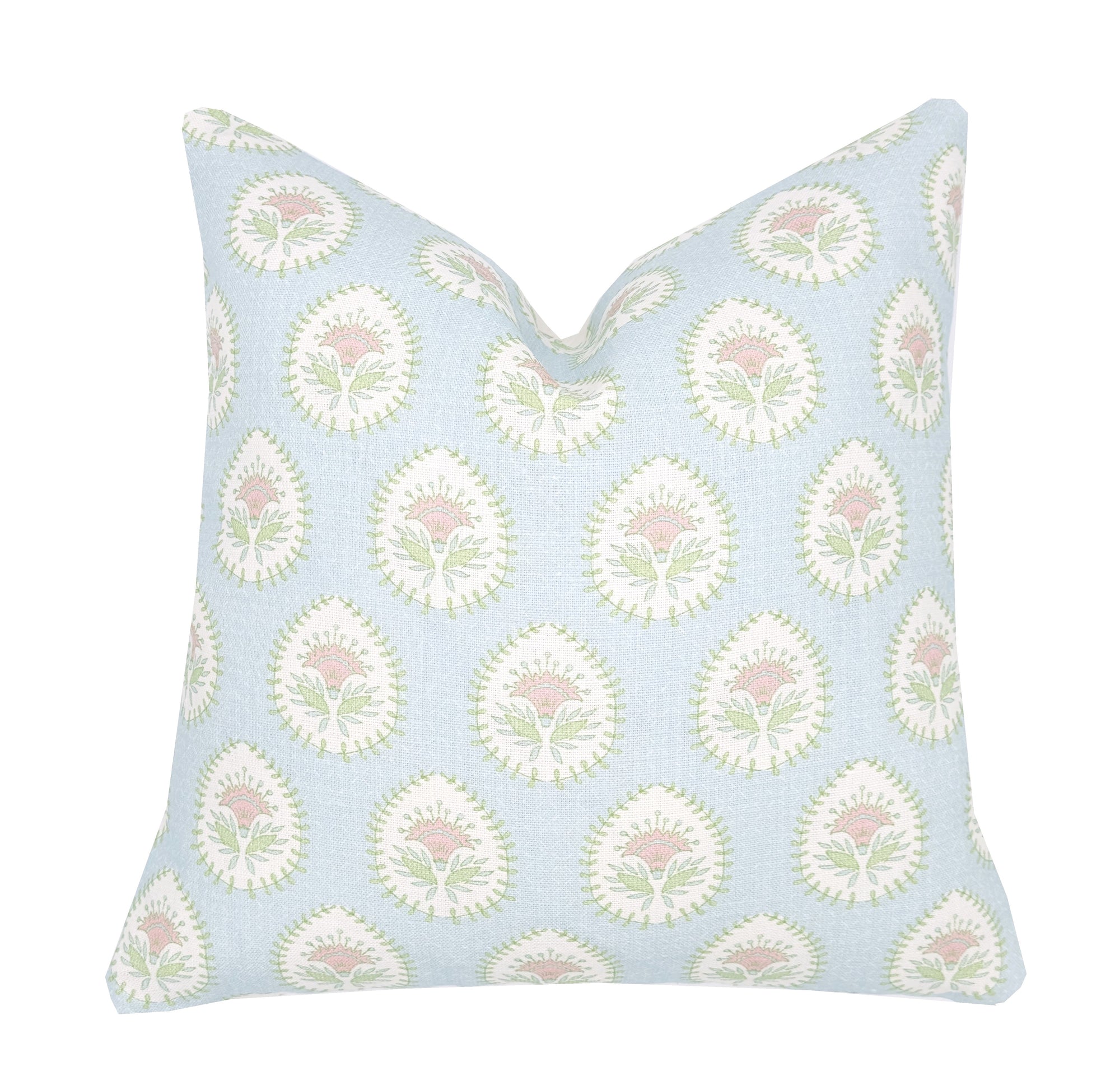 Daphne Blue and Pink Linen Pillow Cover | Blue Pink Green | Designer | High End | 1 or 2 Sided