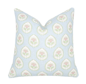 Daphne Blue and Pink Linen Pillow Cover | Blue Pink Green | Designer | High End | 1 or 2 Sided