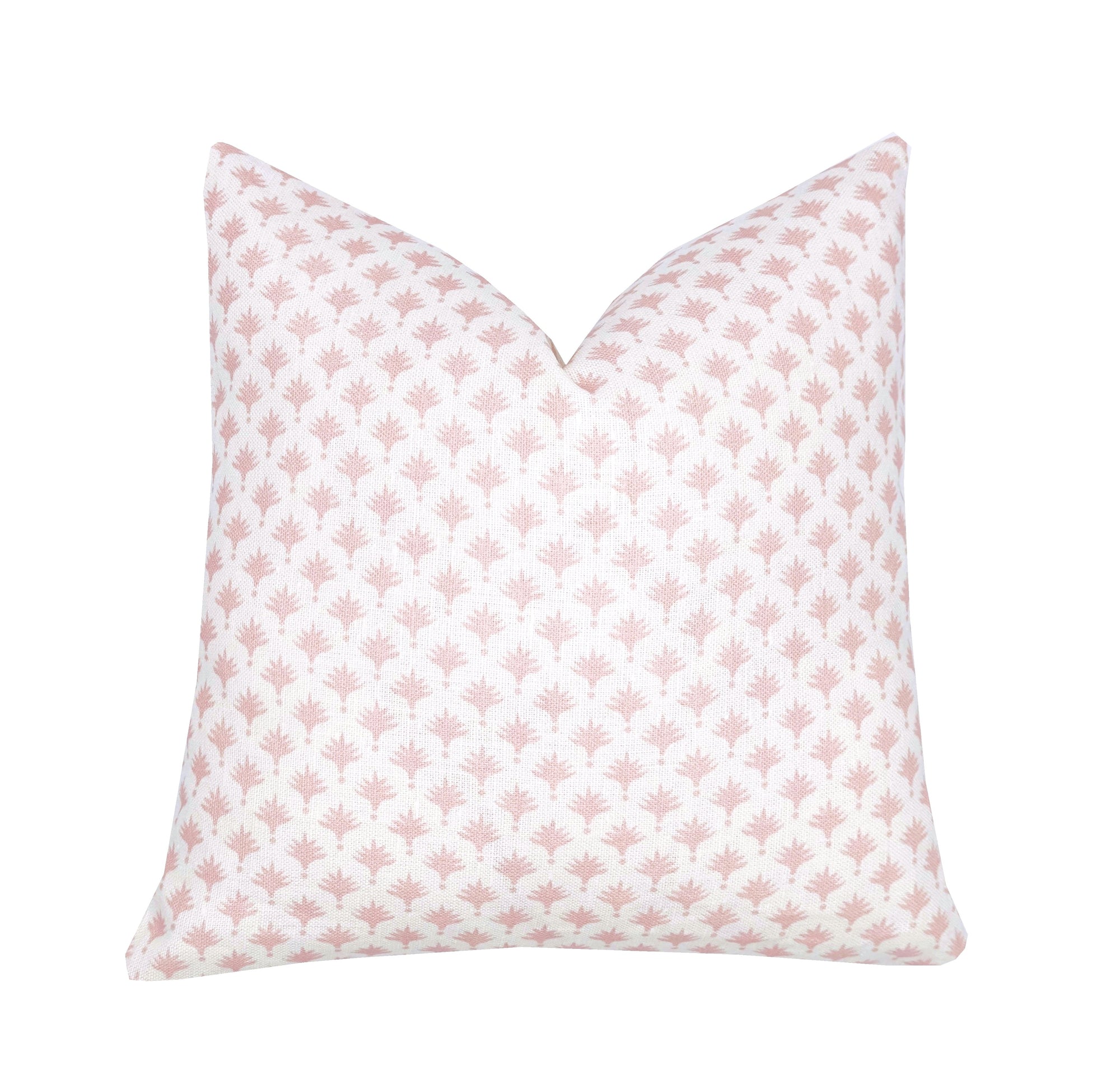 Pink Palm Trees on White Linen Pillow Cover