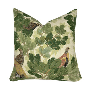 Schumacher Covey Hedge Olive Green Pillow Cover | Deep Green Tones on Soft Green Linen