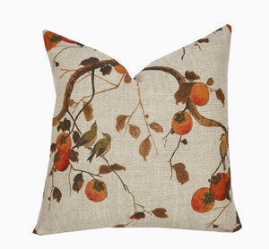 Persimmon Birds Pillow Cover | Brown & Persimmon Tones Botanical