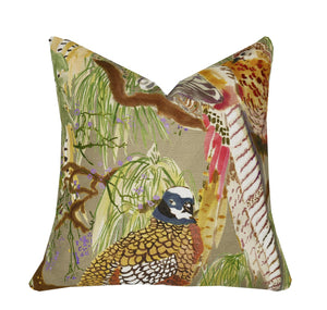 Designer Game Birds Pillow Cover | Lee Jofa | Stone Green Multi Color Pheasant Print