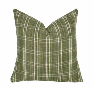 Olive Green Plaid Pillow Cover | Woven Check