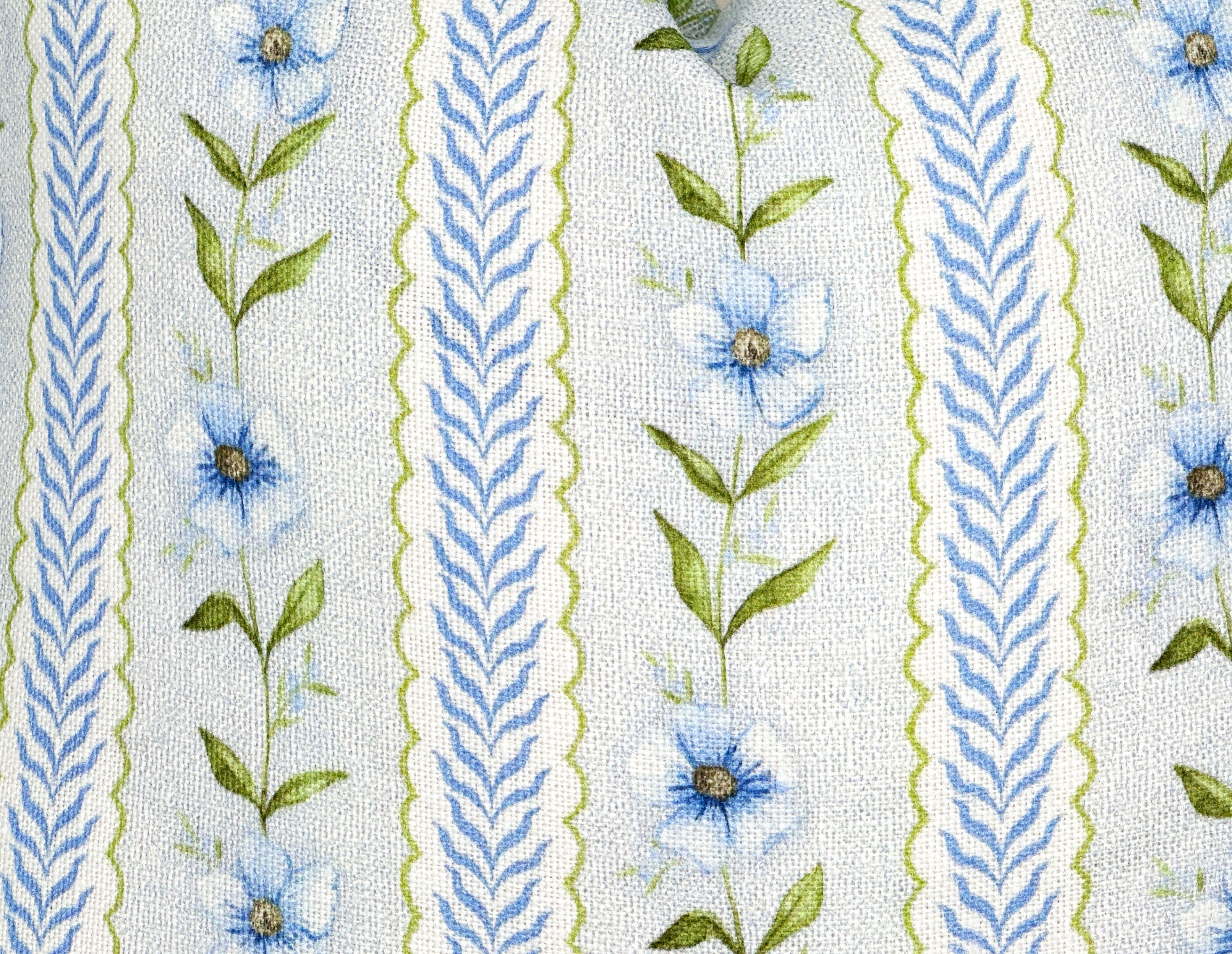 Paige Soft Blue & Green Floral Stripe Linen Pillow Cover