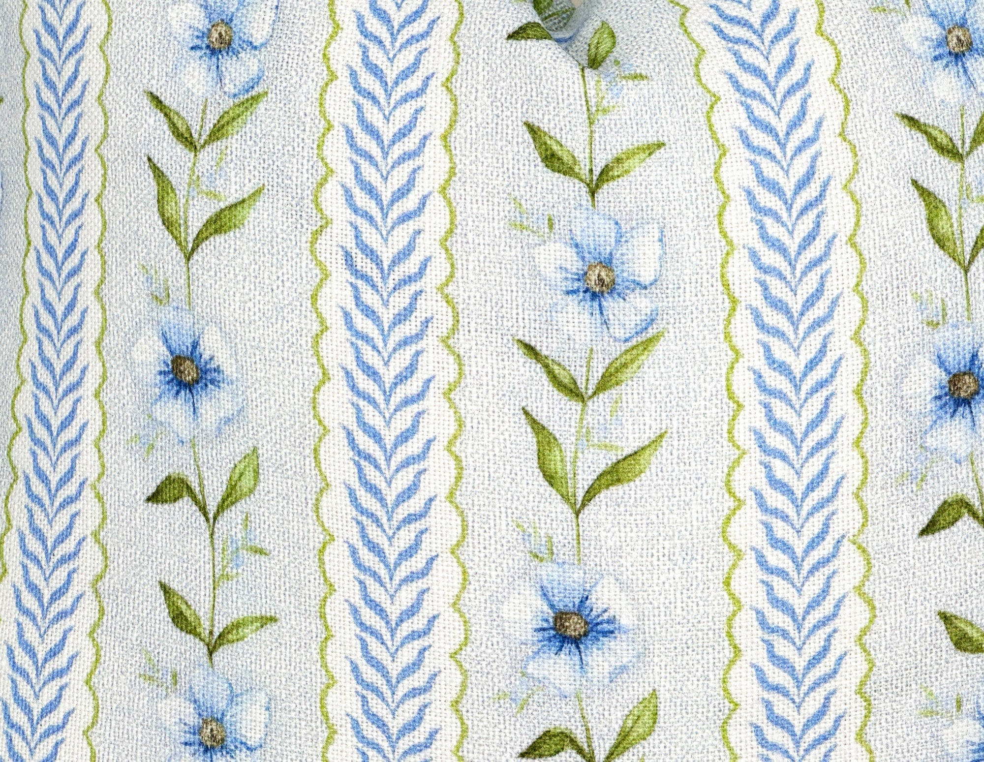 Paige Soft Blue & Green Floral Stripe Linen Pillow Cover