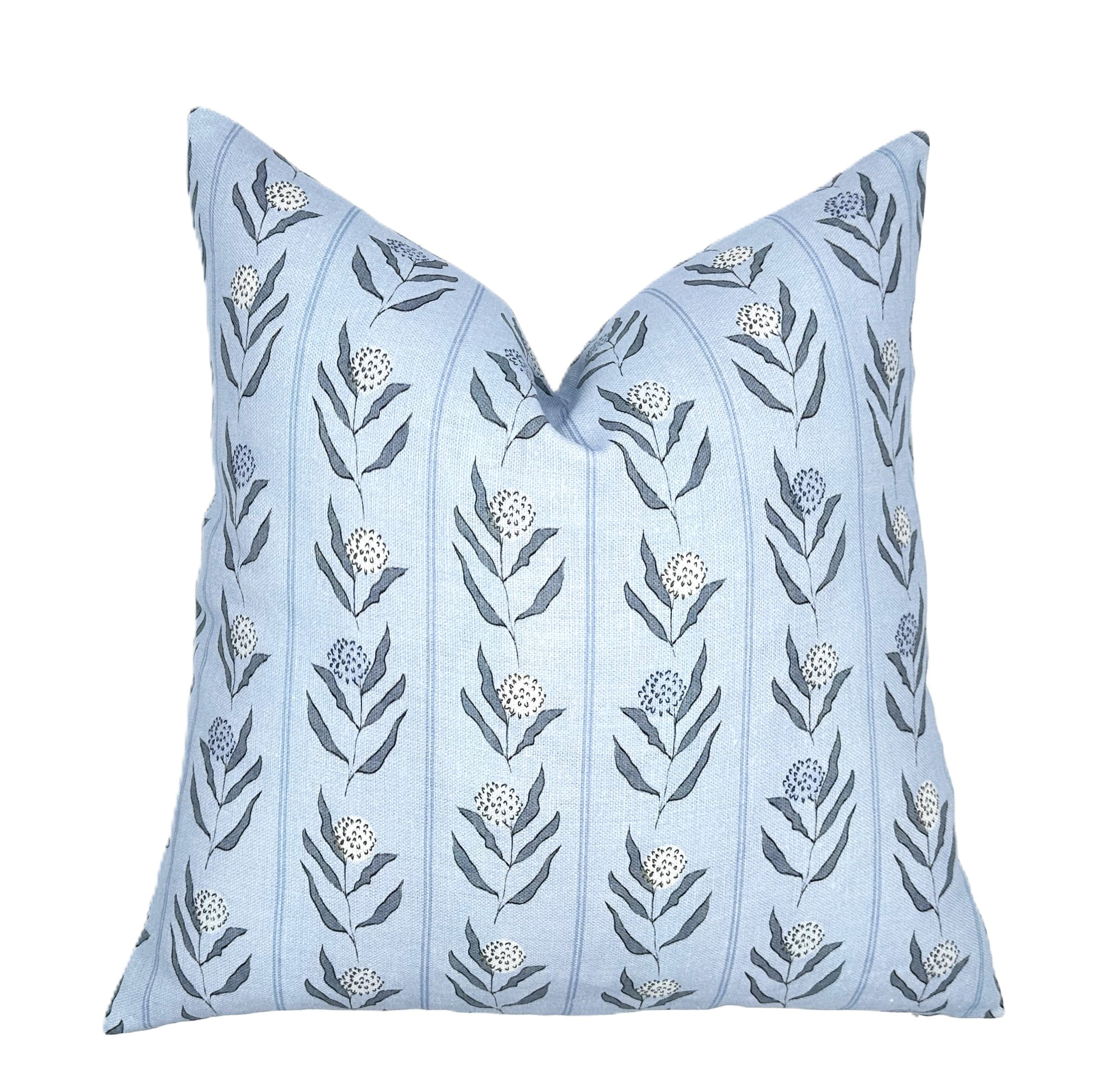 Valerie Coastal Blue Floral Stripe Linen Pillow Cover | 1 or 2 Sided (Copy)
