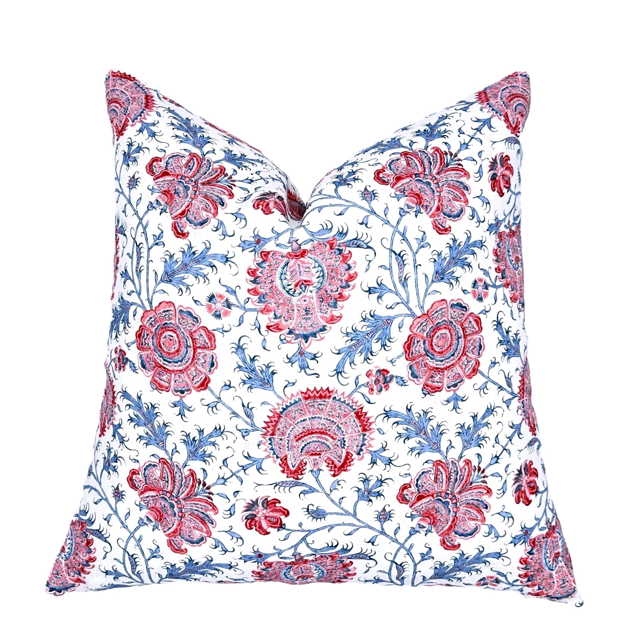 Indiennes Blue and Red Floral Pillow Cover | Lee Jofa