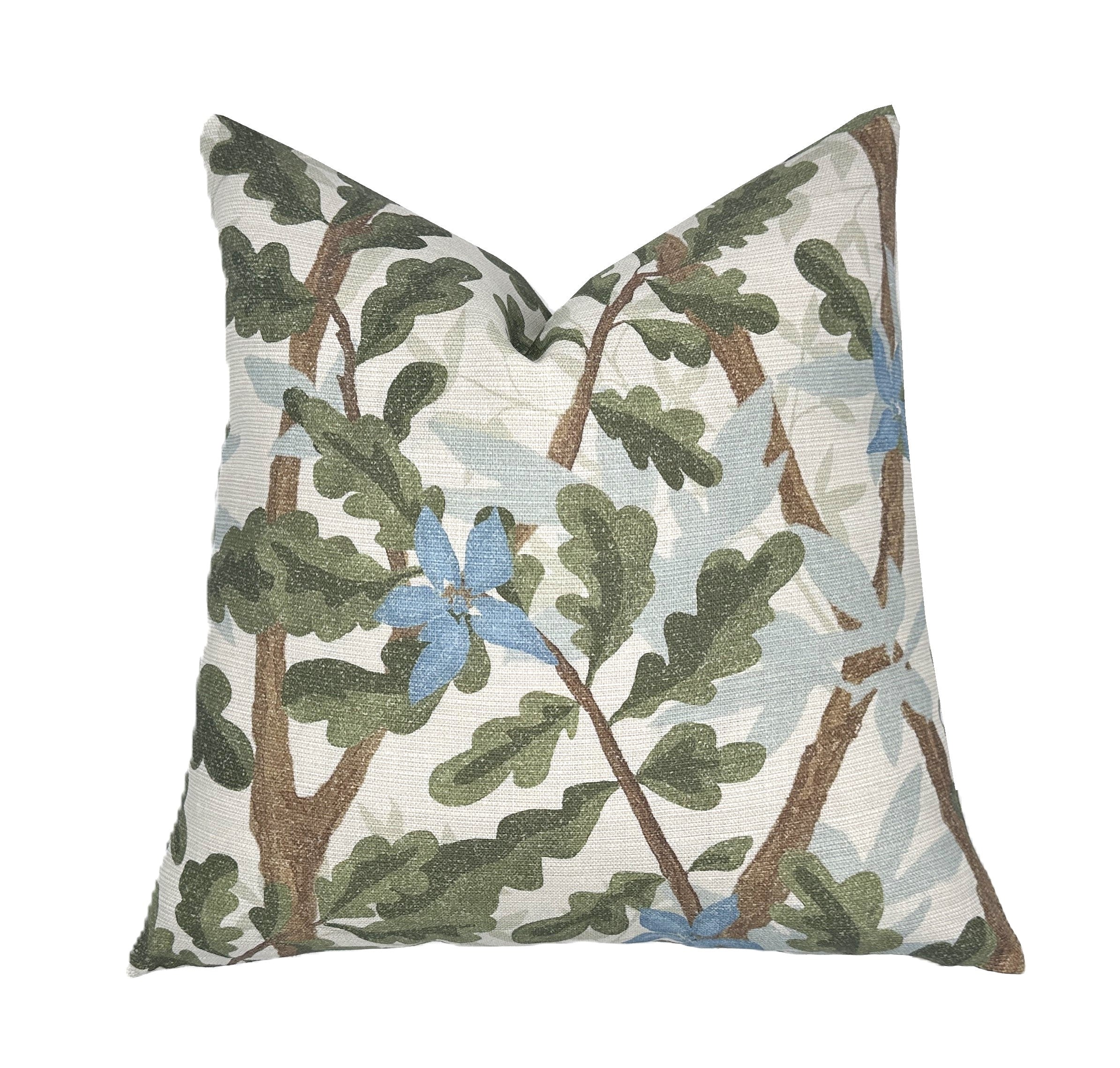 Woodlands Olive Green Botanical Pillow Cover | Large Scale | Linen