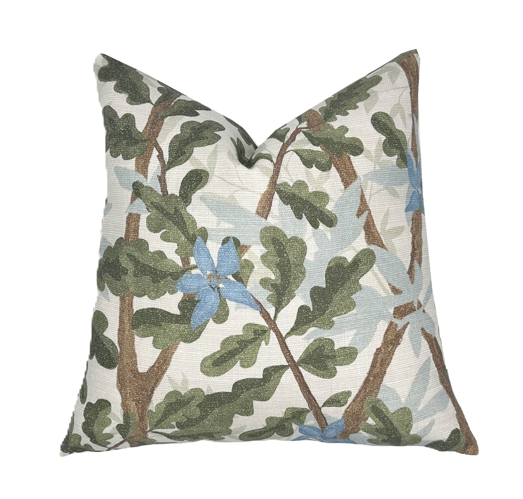 Woodlands Olive Green Botanical Pillow Cover | Large Scale | Linen