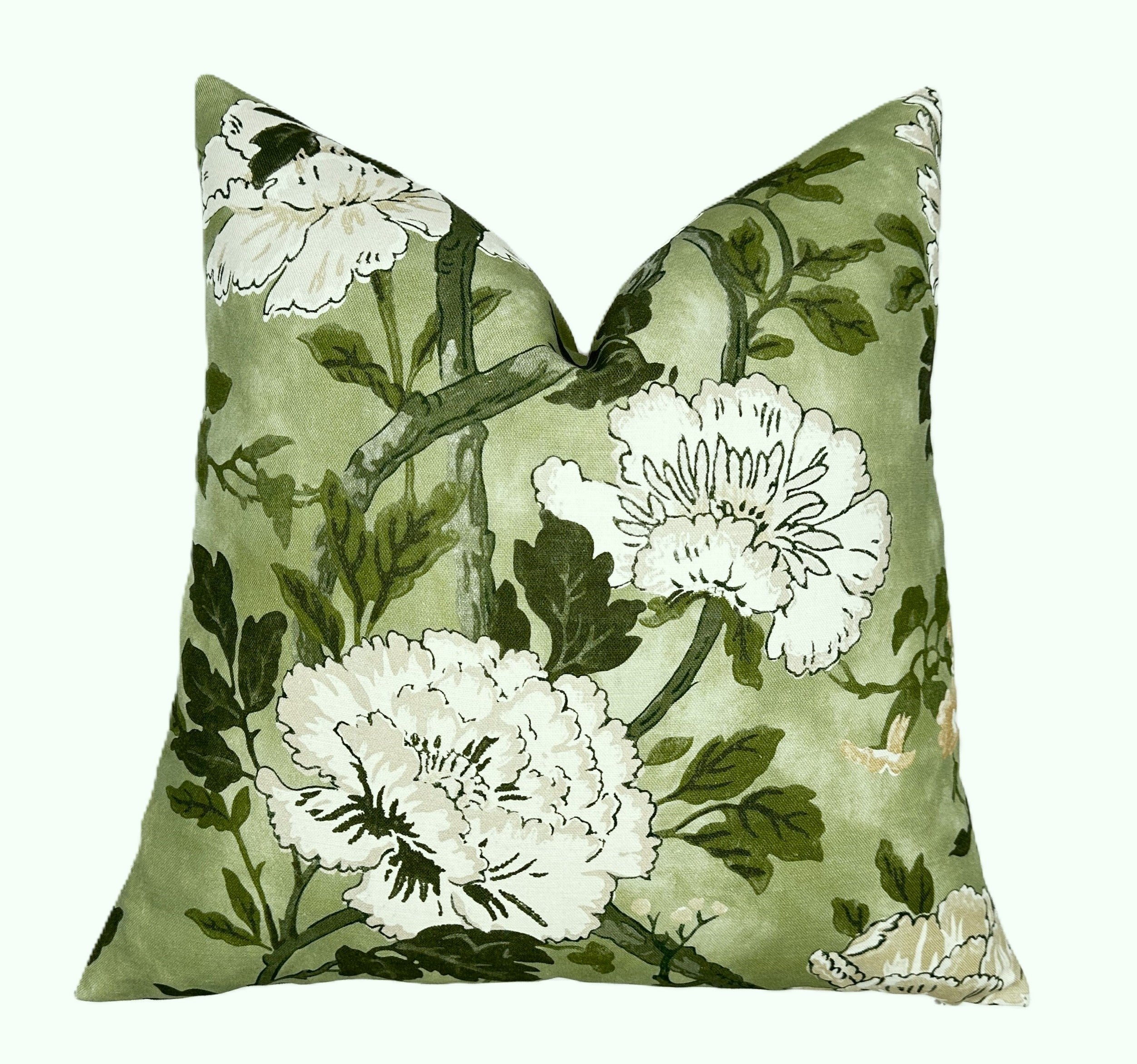 Inisfree Meadow Olive Green Pillow Cover | Tonal Green | Neutral Floral | Lee Jofa | 1 or 2 Sided | Designer