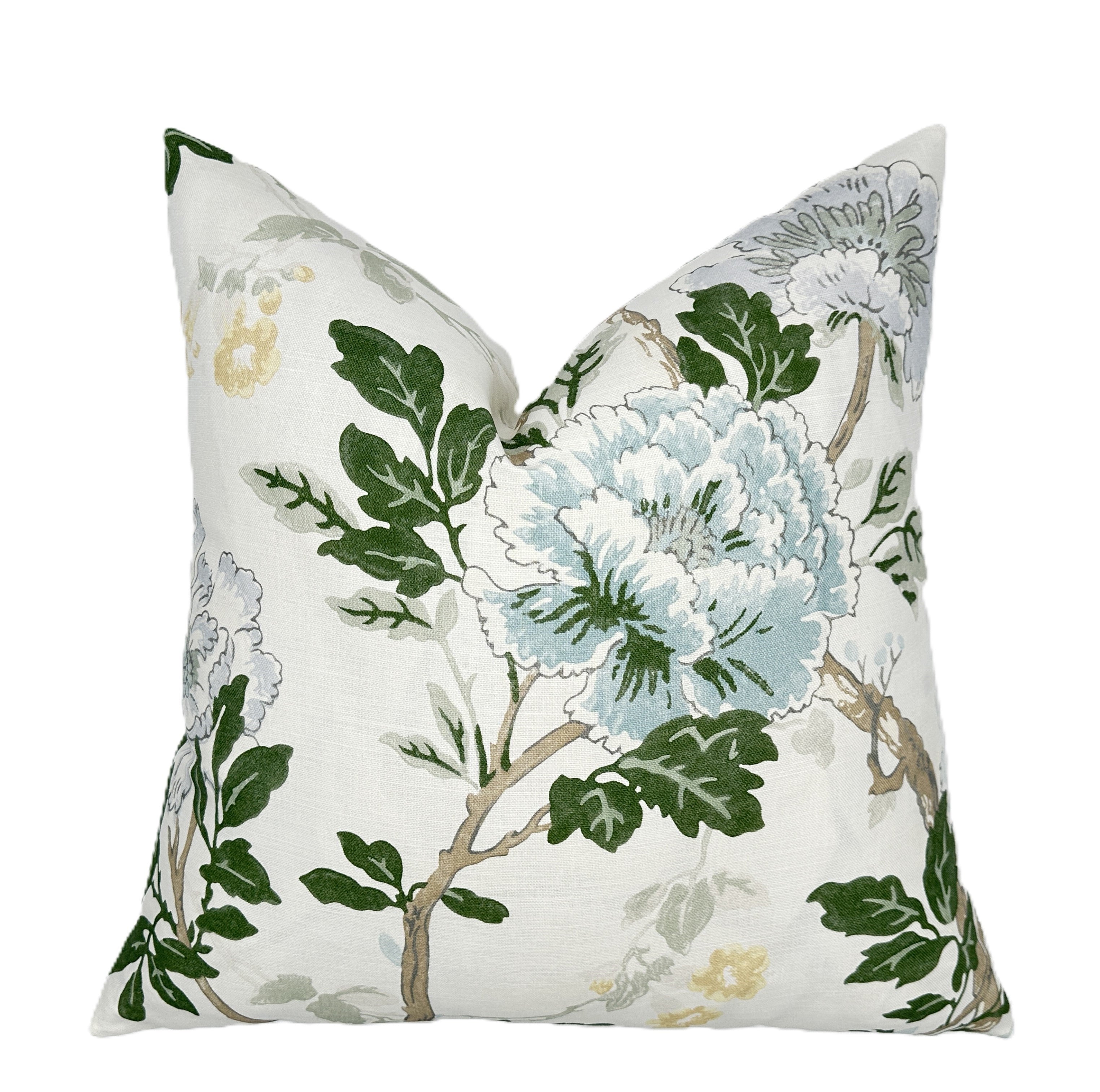 Inisfree Inlet Floral Pillow Cover | Green and Blue on Ivory | Lee Jofa | 1 or 2 Sided | Designer