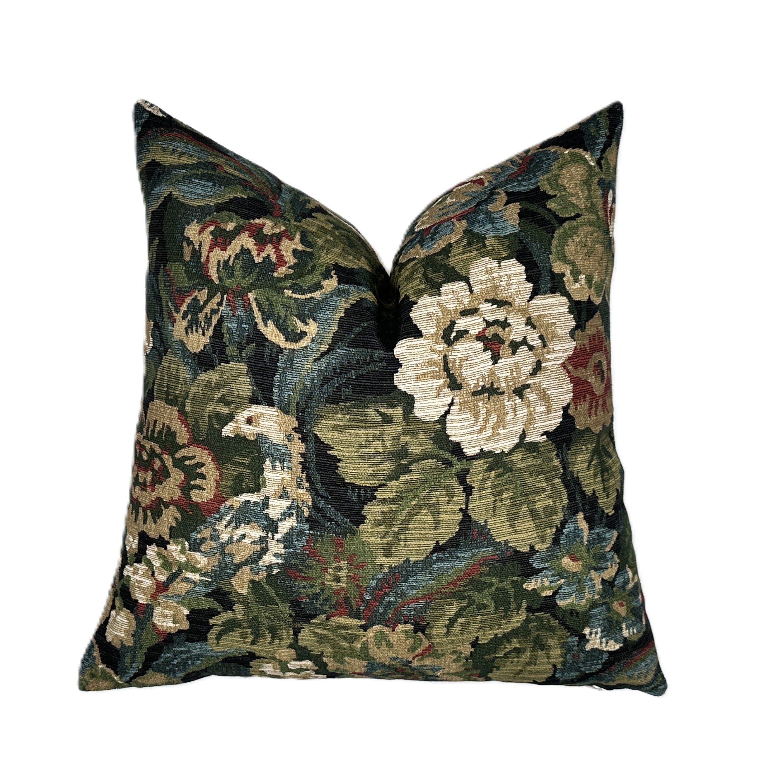 Rosalia Blue Floral Tapestry Pillow Cover | Moody Blue | Designer