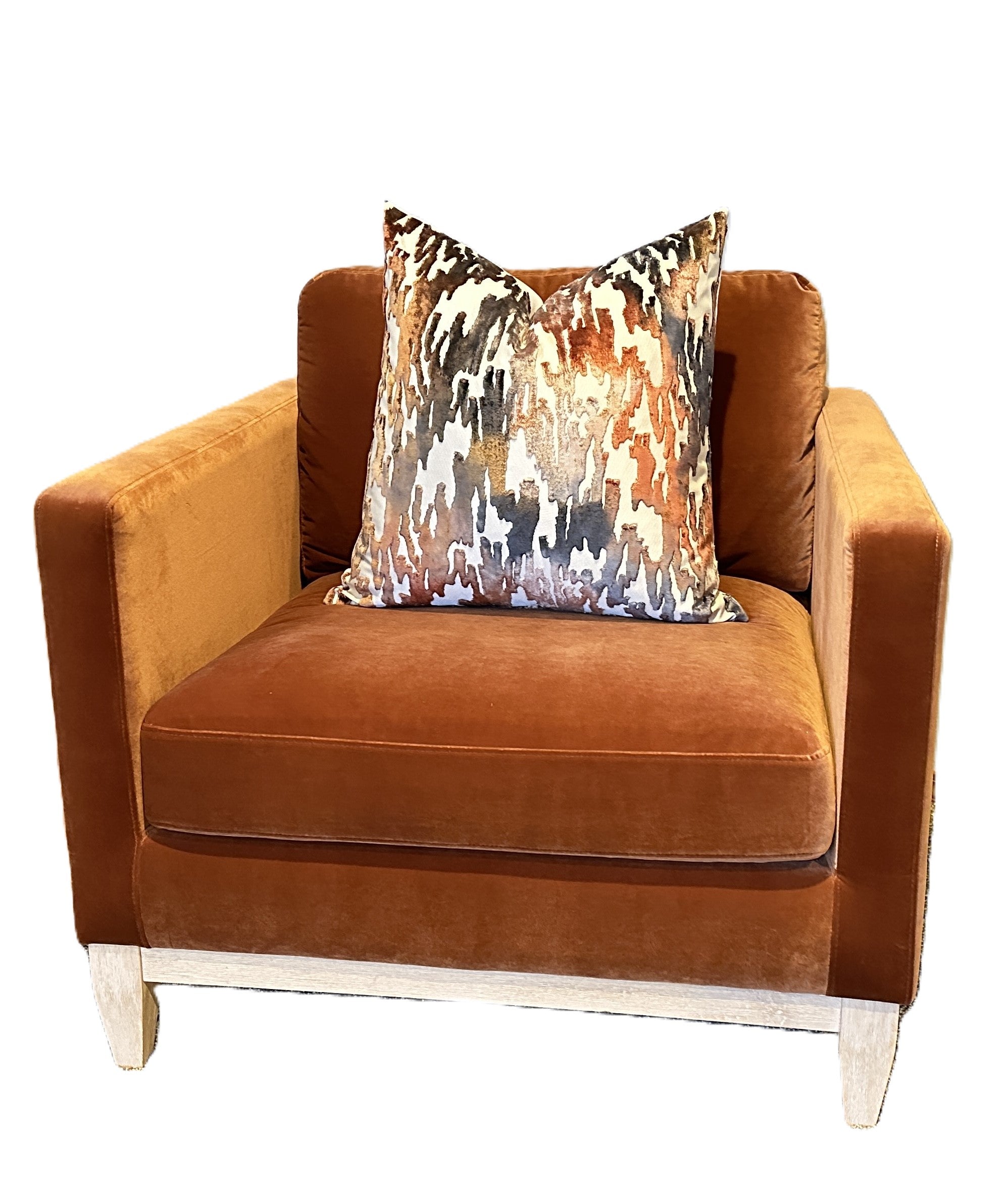 Mirage Indigo Rust Cut Velvet Pillow Cover | Designer | Warm Earth Tones | High End